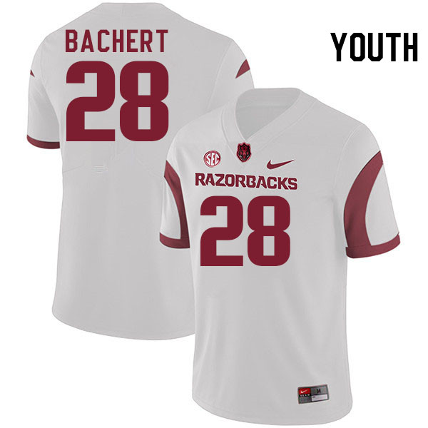 Youth #28 Jezreel Bachert Arkansas Razorbacks College Football Jerseys Stitched-White